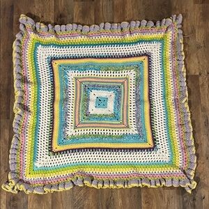 granny square afghan handmade with gorgeous scallop edges pastel colors